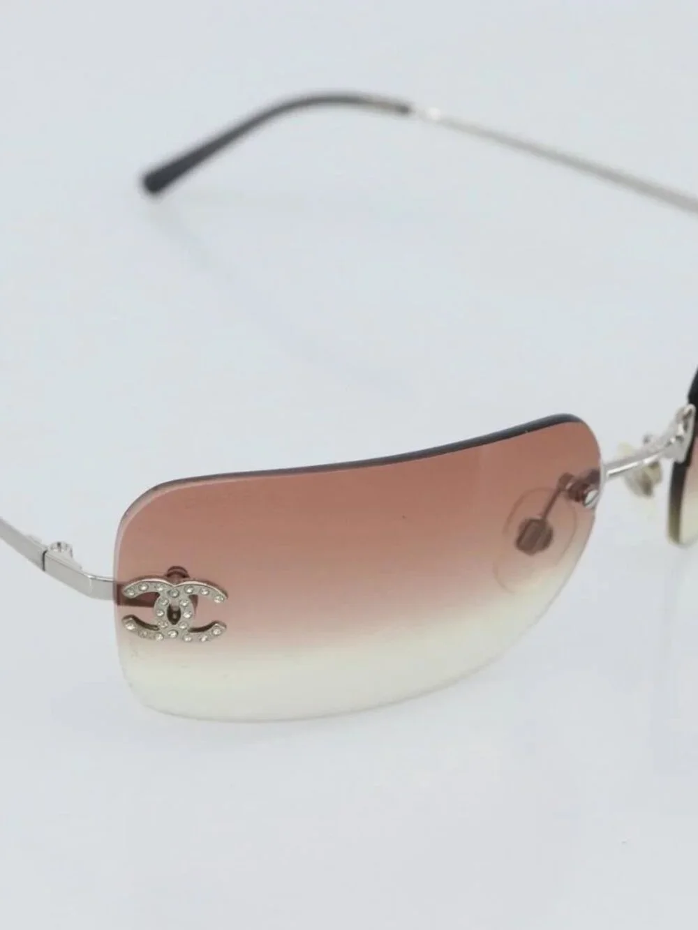 CHANEL COCO Mark Sunglasses metal Silver CC Auth 185051V